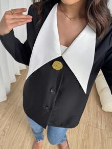 Modelyn Stylish Black Suit With Metallic Buckle Detail - Black - View 3