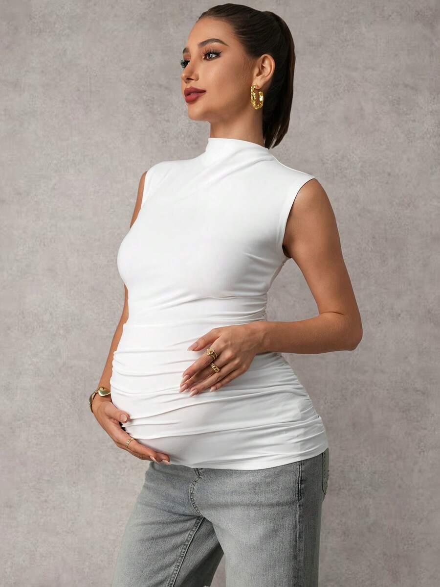 MaterniChic 优雅纯色立领聚拢修身孕妇背心，夏季