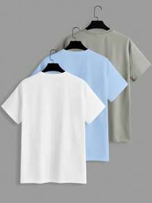 Manfinity VCAY 3pcs Pack Knitted Casual Short Sleeve T-Shirt Package, Summer