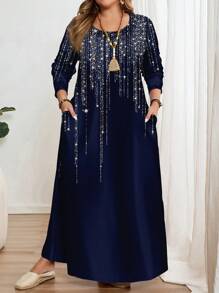 EMERY ROSE Đầm cổ tròn tay dài in hình ngôi sao lấp lánh cỡ lớn, phù hợp cho mùa xuân và mùa thu - Nhiều màu - Xem 4