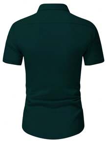 Manfinity Mode Men's Summer Casual Solid Color Short Sleeve Shirt - Dark Green - View 2