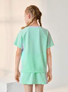 JNSQ 青少年女孩拼色短袖上衣和迷你裙户外运动套装 - 彩色 - 查看 3