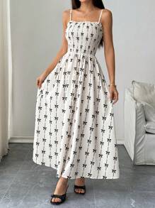 Chiquease Bow Knot Printed Slip Dress, Fashionable For Summer - Apricot - View 4