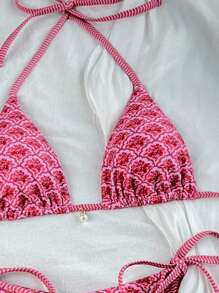 Swim Mod Set de bikini de 2 piezas con estampado floral disperso y ataduras laterales, para vacaciones en la playa