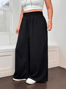 Solflare 大码女式黑色休闲飘逸裤，夏季、母亲节、度假、商务休闲女装 - 黑色 - 查看 6