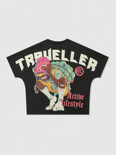 Street Life Men's Summer Letter & Figure Print Round Neck Short Sleeve Casual T-Shirt