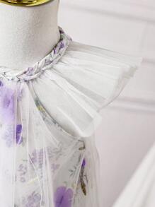 Baby Girl Sweet 3D Embroidery Mesh Ruffle Cap Sleeve Princess Dress - Mauve Purple - View 6