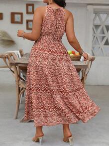 SHEIN Clasi Vestido casual de vacaciones con estampado floral, cuello anudado, sin mangas, con abertura en el bajo, para tallas grandes - Multicolor - Ver 2