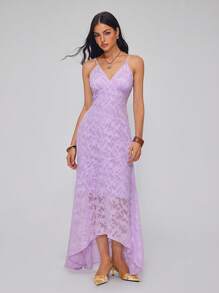 Roylia Women's Elegant Sexy V-Neck Spaghetti Strap Asymmetrical Ruffle Chiffon Ditsy Floral Jacquard Fishtail Hem Bodycon Dress, Suitable For Daily Dates, Weddings, Elegant Gatherings, Prom