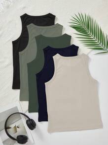 5件套青少年男孩舒适休闲无袖基本款背心汗衫