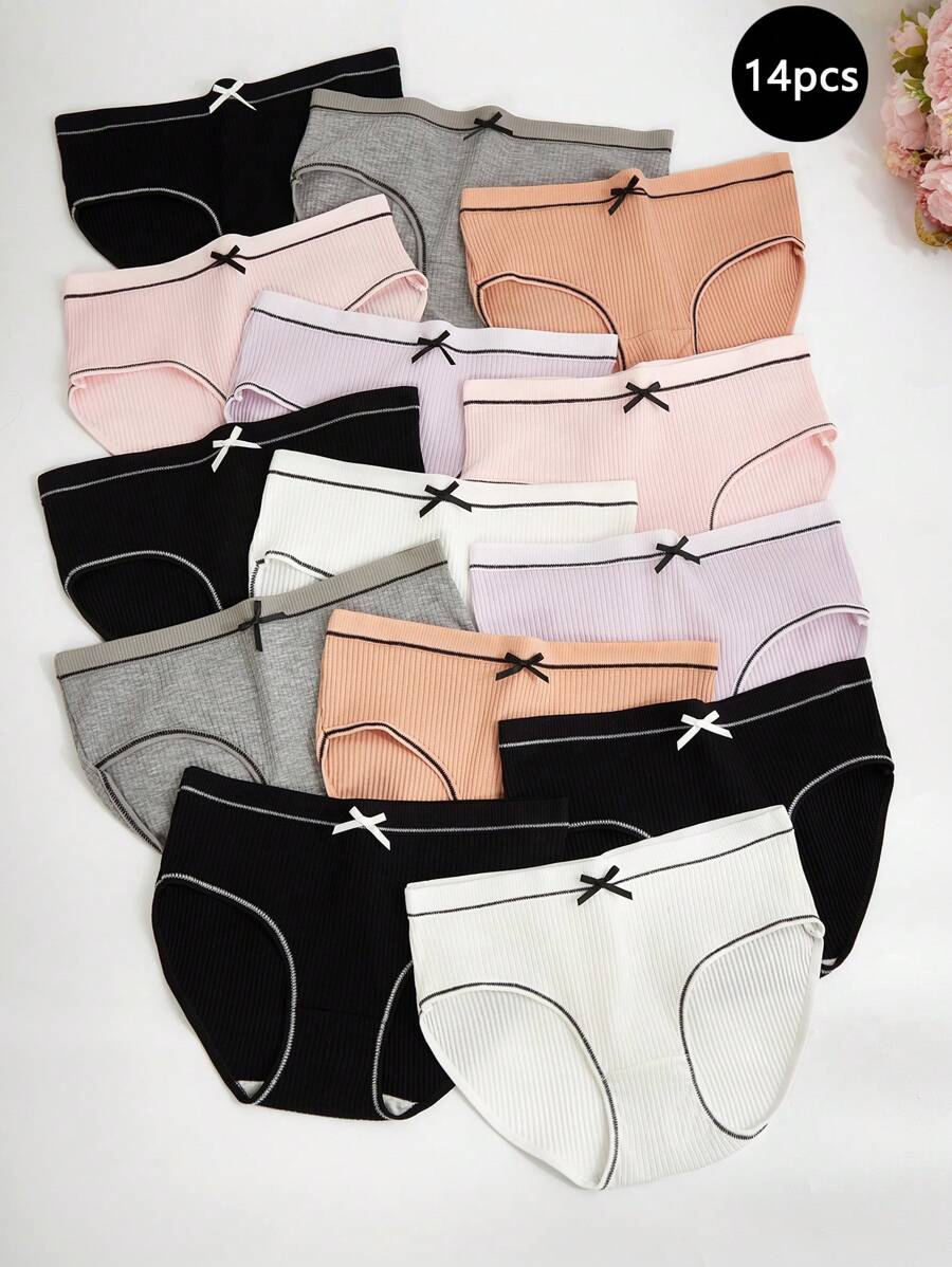 Tween Girls Ribbed Seamless Panty With Bow Decor, Underpants Back To School Fashion - Multicolor - View 1
