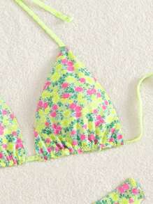 Swim Mod Springbreak Women's Cute Sexy Floral Print Double-Faced Bikini Set, Side-Tie Swim Shorts, Adjustable 2Pcs Beach Vacation Outfit, Festival Boho Style