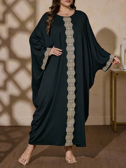 Vestido negro holgado de manga larga para mujer talla grande