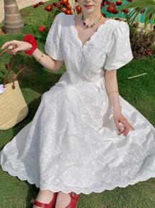 DAZY Vestido formal longo elegante bordado para mulheres, vestidos casuais para mulheres - Branco - Ver 7