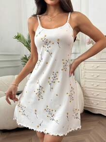 CottageSlumber Romantic Ditsy Floral Pattern Knit Slip Dress For Women Perfect Summer - Apricot - View 3