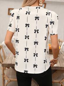 SHEIN Unity Women's Butterfly Print Short Sleeve Shirt, Suitable For Commuting And Casual Wear, Spring/Summer - Apricot - View 2