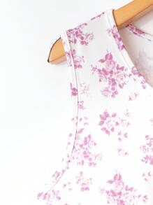 Rusticease Women's Summer Casual Ditsy Floral Round Neck Top - Pink - View 4