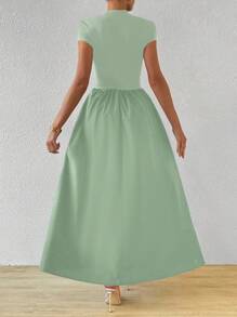 Firerie 女式新款中式短袖修身喇叭裙 - 薄荷綠 - 查看 2