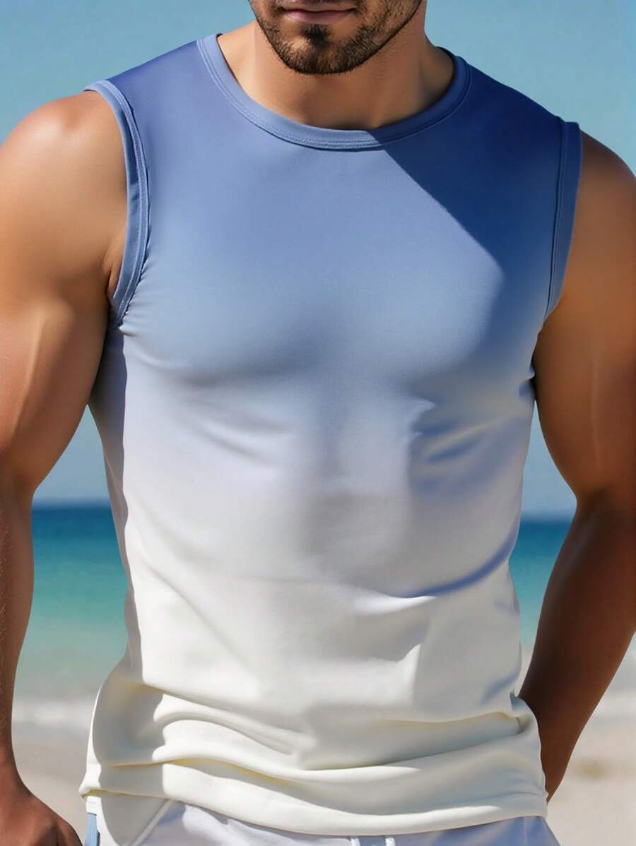 Manfinity RSRT Men's Ombre Round Neck Loose Tank Top, Suitable For Summer - Multicolor - View 1