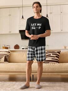 SHEIN 男士格子短裤和短袖上衣睡衣套装 - 彩色 - 查看 4