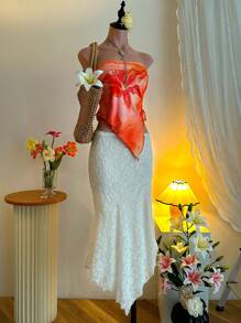 SHEIN MOD Top tubo con estampado floral y bajo asimétrico, casual de verano para mujer - Multicolor - Ver 4