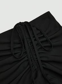 Sweetra Damen V-förmiger Rüschensaum Rock mit Tunnelzug in der Taille, Split, Retrostil, Weinrot, Frühling/Sommer, geeignet für Valentinstag, Party, Boho