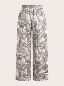 SHEIN EZwear 梭织双色豹纹女式休闲喇叭裤 - 彩色 - 查看 5