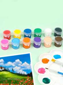 SHEIN 1 Set Vernici acriliche Set di pittura ad acquarello da 12 colori, adatto per disegni fatti a mano, pittura, graffiti e lavaggio, ideale per studenti d'arte, forniture per ufficio e studio e articoli per il ritorno a scuola