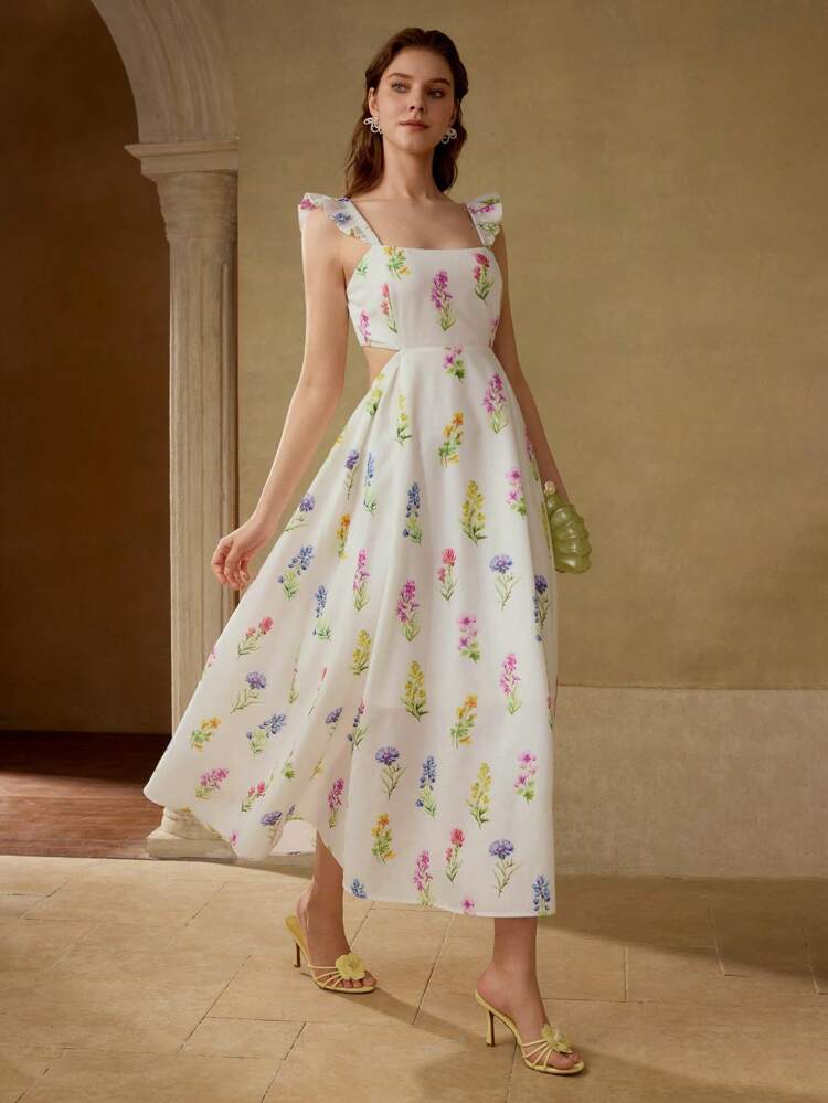 FLORAL PRINT RUFFLE DRESS
