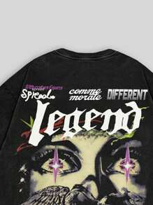 ROMWE MEN Street Life 男士休闲标语和人物印花短袖 T 恤 - 黑色 - 查看 3