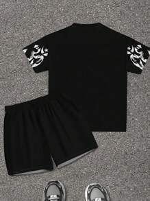 SHEIN Leap Crew 2pcs/Set Tween Boys Casual Simple Short Sleeve Crewneck Set, Suitable For Summer - Multicolor - View 3