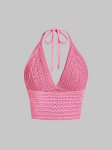 SHEIN MOD Áo len mềm buộc cổ eo đi biển/lễ hội âm nhạc cho nữ - Hồng - Xem 2