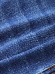 SHEIN Tween Girls Summer Festival Rainbow Print Blue Denim Elastic Skinny Denim Jeans Shorts With Rolled Hem,Tween Girl Summer Casual Shorts Outfits,Girls Beach Boho Vacation Rave Concert Festival Outfits - Light Wash - View 7