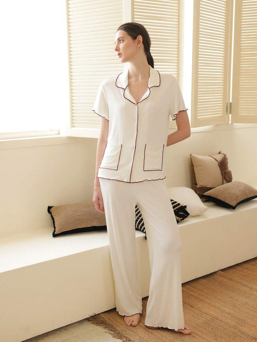 Moireta 2件套女士休闲拼色家居服套装 - 彩色 - 查看 1