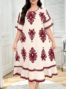 Trezura 复古印花宽松短袖大码睡裙