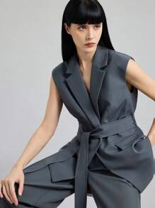 Ontre 2025 Autumn/Winter Women's Clothing, Fall/Winter Women's Wear, Back To School, Halloween, Christmas, Business Casual, Retro Dignified Elegant Versatile Basics, Nashville Apparel, Solid Color Vest, Pants, Suit Set, Gray Suit, Casual Urban, Minimalist Commuter, Unisex Suit, Vest Suit Set, Party Wear, Carnival, Teacher Outfit