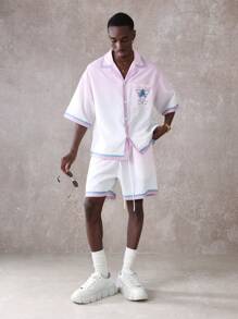 SUMWON Coordinato estivo vacanziero di Palm Springs, composto da camicia a maniche corte con bottoni e pantaloncini, in stile retrò, adatto per viaggiare, gite e attività fisiche