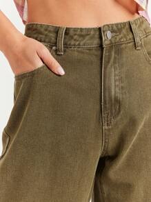 WESTFADE 优质91%纯棉90年代直筒牛仔裤 - 綠色 - 查看 3