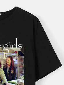 Gilmore Girls X SHEIN 女式字母与人物图案休闲圆领短袖 T 恤，夏季