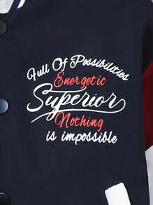 SHEIN Young Boy Letter Graphic Colorblock Teddy Lined Varsity Jacket - Multicolor - View 6