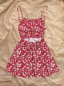 Soleia 女式休闲度假露背吊带迷你连衣裙，带荷叶边下摆，碎花图案，适合夏季 - 彩色 - 查看 2