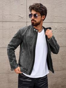 Manfinity Homme Men's Casual Denim Jacket, Suitable For Summer - Dark Grey - View 3