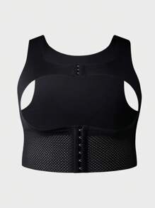 SHEIN 1pc Women Plus Size Slimming Underwear Vest Top, Front Buckle Back Hollow Uplift & Tummy Control Shapewear - Black - View 6