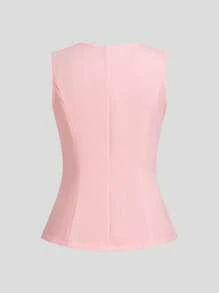 Sweetra Plus Size Fashionable And Sweet Style Sleeveless Top And Pleated Skirt 2 Pieces Set - Pink - View 12