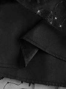 ROMWE Goth 音乐节派对服装，女式串珠刺绣修身 A 字连衣裙