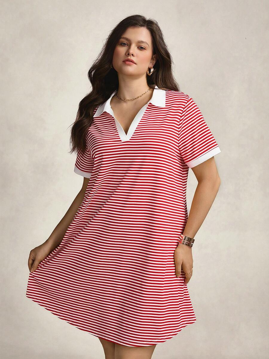 SHEIN LUNE 女士休闲条纹连衣裙,简约时尚,适合夏季,女士夏季服装,夏季衣服,欧洲夏季 - 彩色 - 查看 1