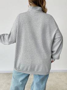 SHEIN CURVE+ Plus Size Women's Loose Fit California Graphic Print Lightweight Turtleneck Half Zip Sweatshirt, Autumn Winter Graduation,Back To School Outfits,Graduation,Teacher Outfits For Women,Back To School Fall