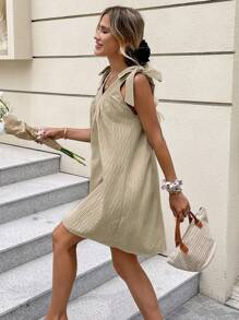 SHEIN LUNE Women's Casual V-Neck Bowknot Mini Vacation Dress Summer Outfits For Women Summer Dresses For Women Summer Dress Women Summer Clothes Vacation Dress Boho Women's Clothing Strapless Dress