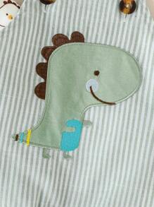SHEIN Baby Boy Cartoon Dinosaur Print Tee & Striped Overall Romper