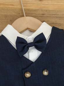 Souflis Souflis 男婴夏季绅士装套装 - 蝴蝶结短袖衬衫 + 双排扣背心 + 休闲短裤，3 件套，时尚优雅，适合生日派对、宴会、婚礼、戒指持有人、花童 - 彩色 - 查看 5